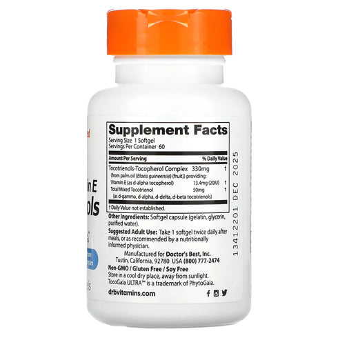 Image of Vitamin E Tocotrienols (50mg) 60sgcaps supplement facts